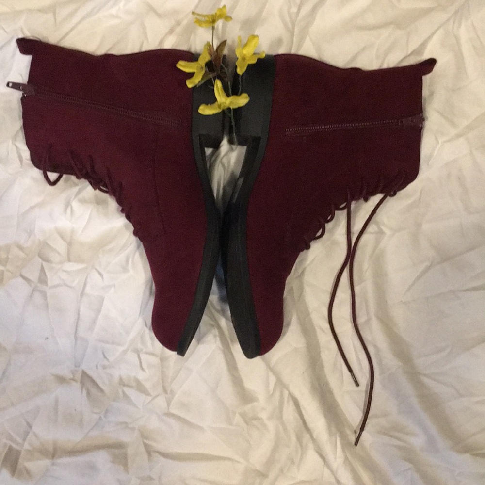 Deep Wine Red Classic Lace-Up Suede Boots